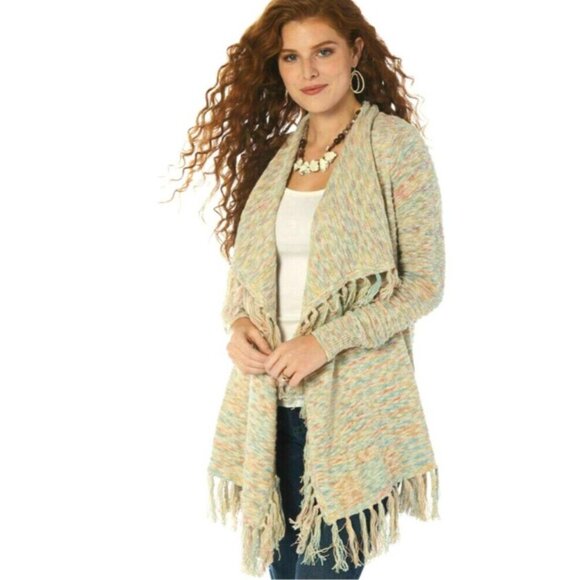 Wrangler Retro M NWT Marled Knit Fringe Cardigan Open Sweater, Large - Picture 1 of 11